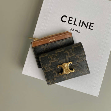 TRIPHOME 9 WALLET TWO-IN-ONE OLD FLOWER BROWN CALFSKIN Luxe Carry