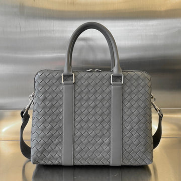 SLIM INTRECCIATO BRIEFCASE 36 GREY CALFSKIN Luxe Carry Bags