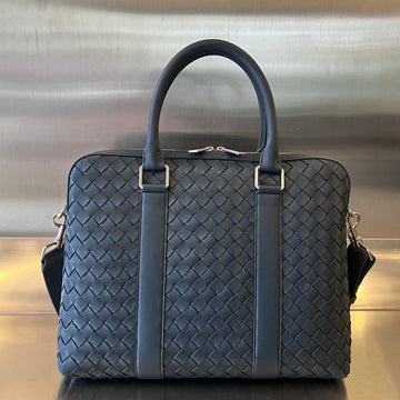 SLIM INTRECCIATO BRIEFCASE 36 SLATE CALFSKIN Luxe Carry Bags