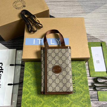 GG CLASP CLUTCH 20 IN BEIGE CANVAS AND BROWN CALFSKIN Luxe Carry