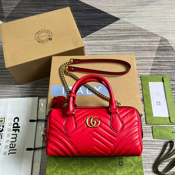 GG MARMONT MATELASSE 27 HANDBAG CHERRY RED CALFSKIN Luxe Carry