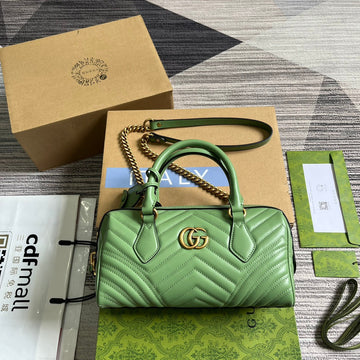 GG MARMONT MATELASSE 27 HANDBAG LIGHT GREEN CALFSKIN Luxe Carry