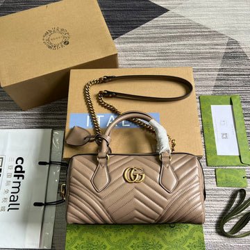 GG MARMONT MATELASSE 27 HANDBAG BEIGE CALFSKIN Luxe Carry Bags