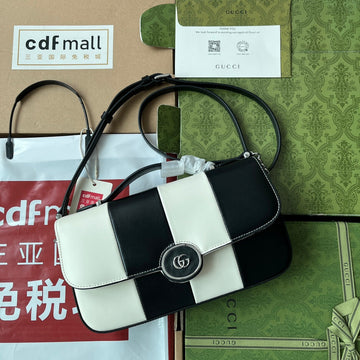 PETITE SMALL SHOULDER BAG 27 IN BLACK MIX WHITE CALFSKIN Luxe Carry Bags