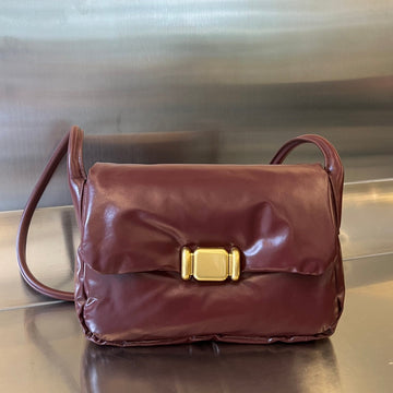 PAD PUFFER BAG 29 IN PLUM PURPLE COWHIDE LEATHER Luxe Carry