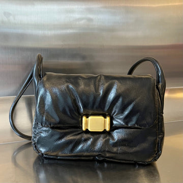 PAD PUFFER BAG 29 IN BLACK COWHIDE LEATHER Luxe Carry Bags