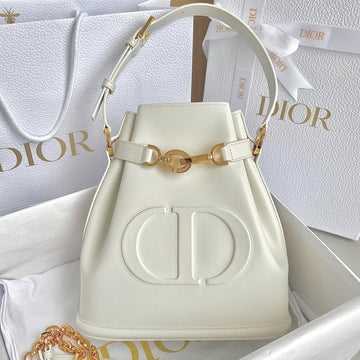 MEDIUM C'EST 24 IN WHITE CD-EMBOSSED CALFSKIN Luxe Carry Bags