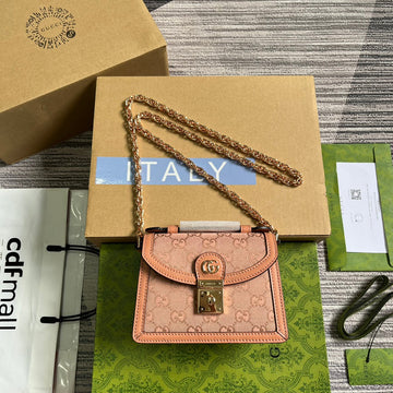GG OPHIDIA MINI 17 HANDBAG IN LIGHT PINK CANVAS Luxe Carry
