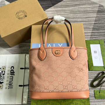 GG OPHIDIA SMALL 25 TOTE BAG IN LIGHT PINK CANVAS Luxe Carry