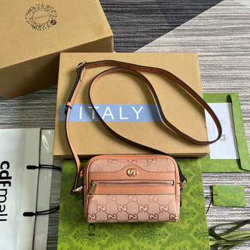 OPHIDIA GG MINI 17 BAG IN LIGHT PINK CANVAS AND CALFKSKIN by Luxe Carry