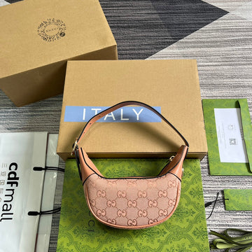 OPHIDIA GG MINI 20 BAG IN LIGHT PINK CANVAS AND CALFSKIN Luxe Carry Bags