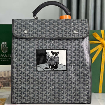 SAINT LÉGER BACKPACK 35 IN BLACK GOYARDINE CANVAS AND CALFSKIN WITH CARTOON PATCH Luxe Carry