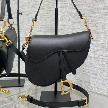 SADDLE BAG 24 IN BLACK CALFSKIN GOLD HARDWARE By Luxe Carry
