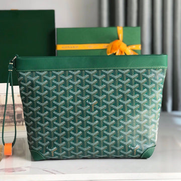 CONTI POUCH 24 IN GREEN LAMBSKIN AND GOYARDINE CANVAS by Luxe Carry