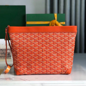 CONTI POUCH 24 IN ORANGE LAMBSKIN AND GOYARDINE CANVAS by Luxe Carry