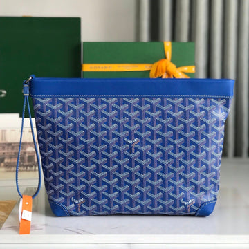 CONTI POUCH 24 IN SAPPHIRE BLUE LAMBSKIN AND GOYARDINE CANVAS Luxe Carry