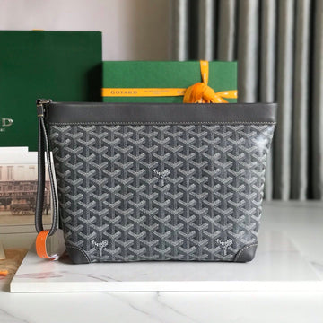 CONTI POUCH 24 IN GREY BLACK LAMBSKIN AND GOYARDINE CANVAS Luxe Carry