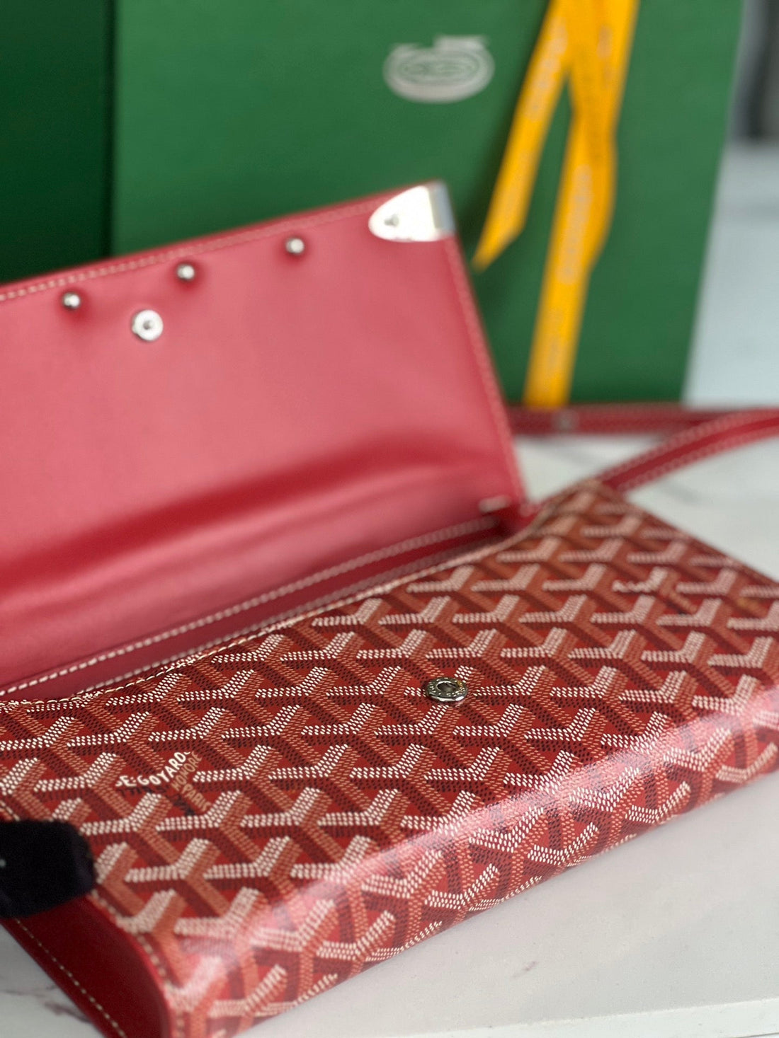 MONTE-CARLO PM CLUTCH 25 IN CLASSIC RED GOYARDINE CANVAS by Luxe Carry