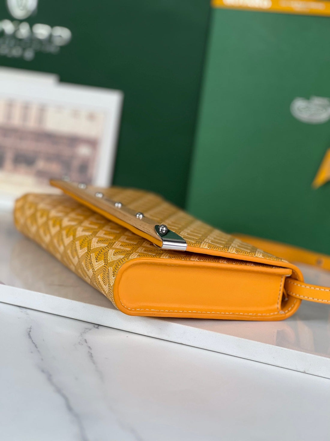 MONTE-CARLO PM CLUTCH 25 IN YELLOW GOYARDINE CANVAS by Luxe Carry