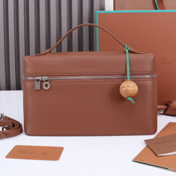 EXTRA BAG L27 IN UMBER BROWN GRAINED CALFSKIN WITH SILVER HARDWARE Luxe Carry