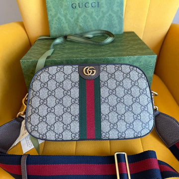 GG OPHIDIA SMALL 24 IN BEIGE CANVAS AND BROWN CALFSKIN by Luxe Carry