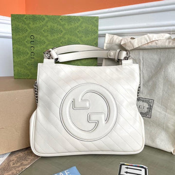 BLONDIE TOTE BAG 30 IN WHITE CALFSKIN SIVLER HARDWARE Luxe Carry