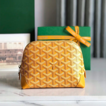 VENDÔME COSMETIC POUCH 17 IN YELLOW GOYARDINE CANVAS AND CALFSKIN TRIM Luxe Carry Bags