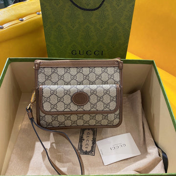 GG SMALL 21 CROSSBODY BAG WITH TAG IN BEIGE CANVAS AND BROWN CALFSKIN Luxe Carry
