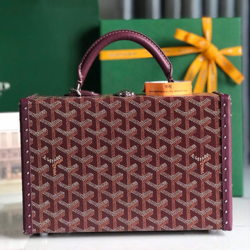GRAND HÔTEL TRUNK BAG 24 IN BURGUNDY RED GOYARDINE CANVAS AND CALFSKIN by Luxe Carry