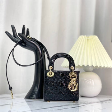 MICRO LADY 12 BAG IN GLOSSY BLACK LAMBSKIN Luxe Carry Bags