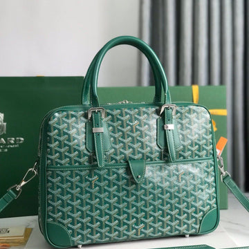 AMBASSADE DOCUMENT CASE 35 IN GREEN GOYARDINE CANVAS by Luxe Carry