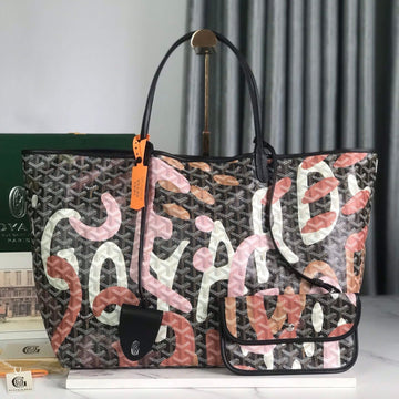 SAINT LOUIS GM BAG 40 IN PINK LETTRES CAMOUFLAGE GOYARDINE CANVAS by Luxe Carry
