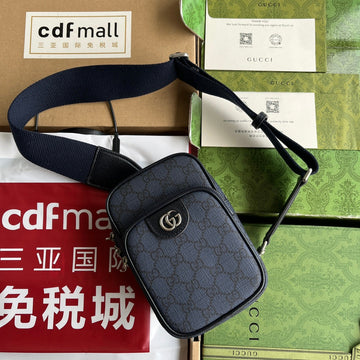 OPHIDIA MINI BAG 18 IN DARK BLUE MONOGRAM CANVAS AND BLACK LAMBSKIN TRIM by Luxe Carry