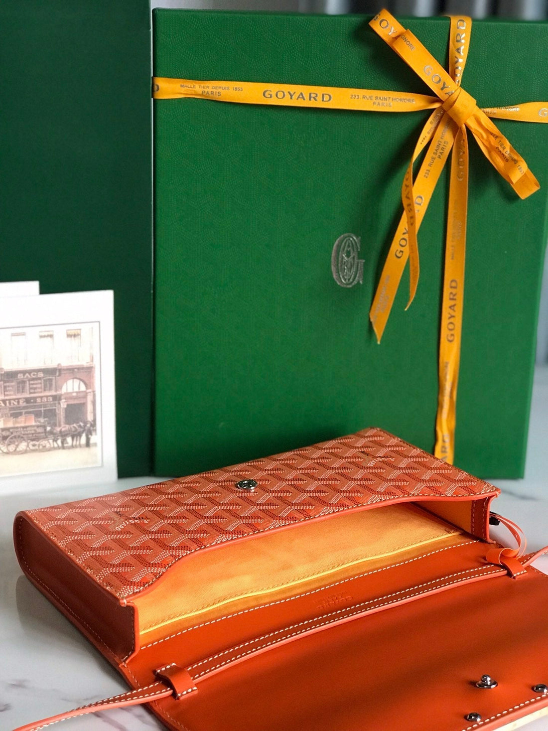 MONTE-CARLO PM CLUTCH 25 IN ORANGE GOYARDINE CANVAS Luxe Carry
