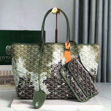 SAINT LOUIS PM BAG 34 IN GREEN MIX BLACK GOYARDINE CANVAS Luxe Carry Bags