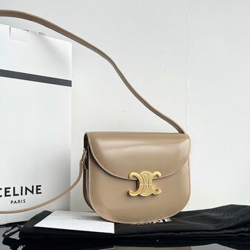 TRIOMPHE SHINY CALFSKIN HANDBAG 18 CREAM GREY by Luxe Carry