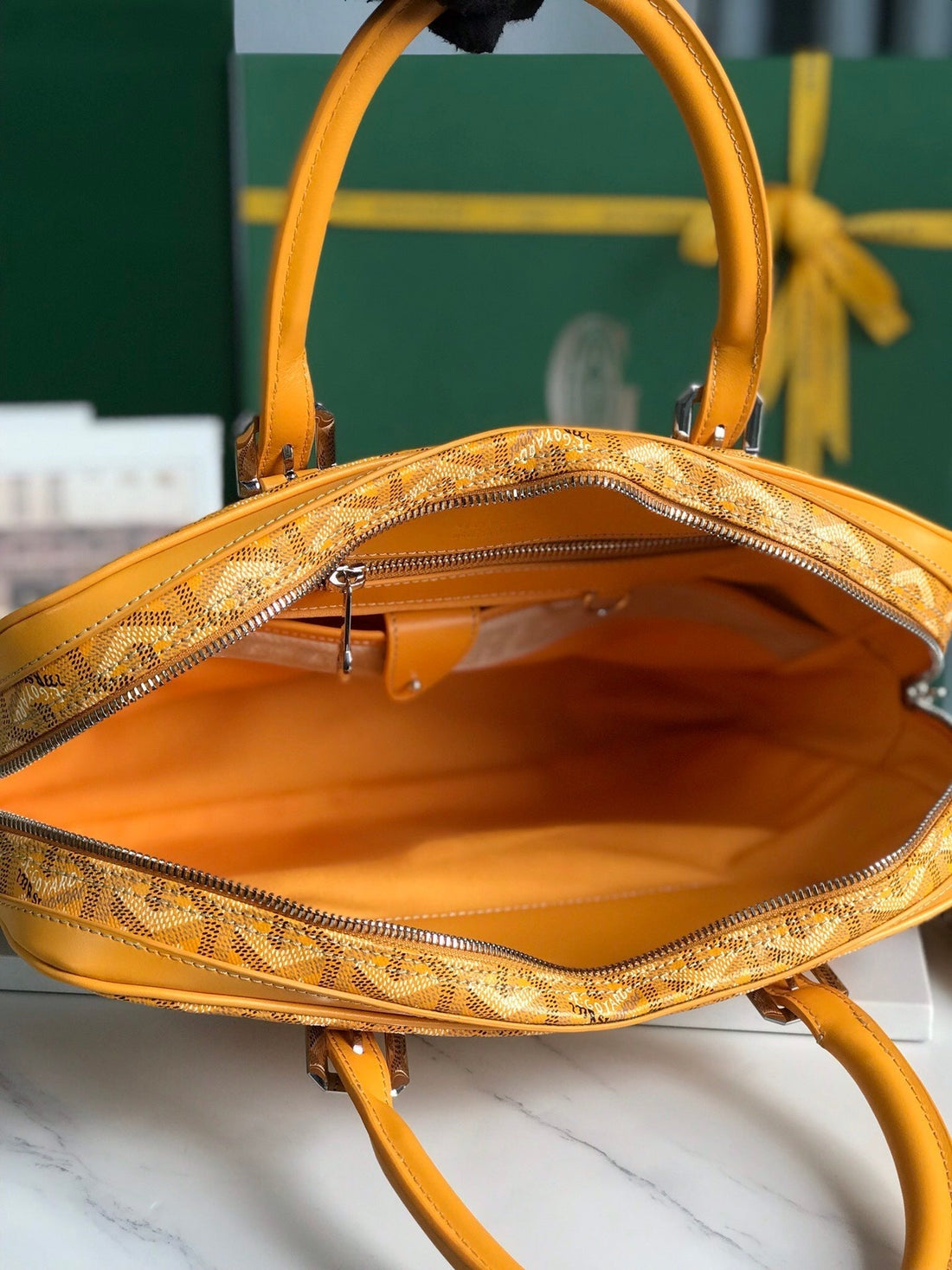 AMBASSADE DOCUMENT CASE 35 IN YELLOW GOYARDINE CANVAS by Luxe Carry