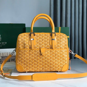 AMBASSADE DOCUMENT CASE 35 IN YELLOW GOYARDINE CANVAS by Luxe Carry