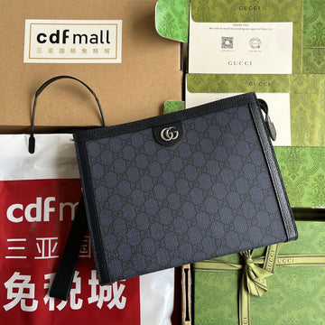 OPHIDIA POUCH 26 IN DARK BLUE MONOGRAM CANVAS AND BLACK LAMBSKIN TRIM Luxe Carry