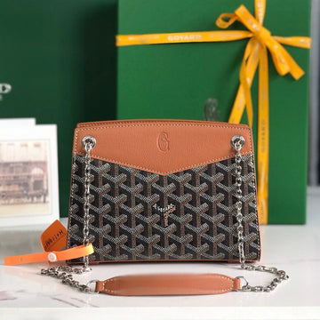 ROUETTE STRUCTURÉ MINI BAG 21 IN BLACK GOYARDINE CANVAS AND TAN CALFSKIN Luxe Carry