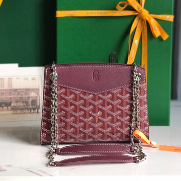 ROUETTE STRUCTURÉ MINI BAG 21 IN WINE RED GOYARDINE CANVAS AND CALFSKIN Luxe Carry