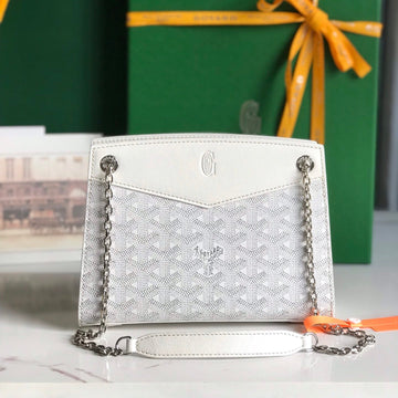 ROUETTE STRUCTURÉ MINI BAG 21 IN WHITE GOYARDINE CANVAS AND CALFSKIN by Luxe Carry