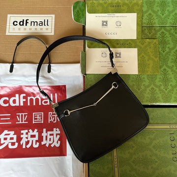 SLIM HORSEBIT SMALL SHOULDER BAG 23 IN BLACK CALFSKIN PALLADIUM HARDWARE Luxe Carry