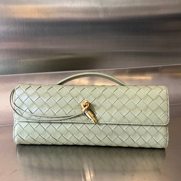 BV Long Clutch Andiamo With Handle 31cm Light Green Calfskin Ghw Luxe Carry Bags