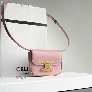 Triomphe 11 PASTEL PINK Shiny Calfskin Handbag Luxe Carry Bags