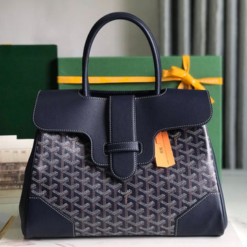 SAIGON SOUPLE BAG 34 IN NAVY BLUE GOYARDINE CANVAS AND CALFSKIN by Luxe Carry
