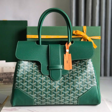 SAIGON SOUPLE BAG 34 IN GREEN GOYARDINE CANVAS AND CALFSKIN Luxe Carry