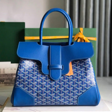 SAIGON SOUPLE BAG 34 IN CURIOUS BLUE GOYARDINE CANVAS AND CALFSKIN by Luxe Carry