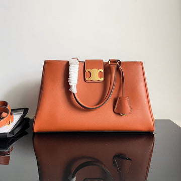 TRIOMPHE 37 SOFT TAN BROWN CALFSKIN HANDBAG Luxe Carry Bags