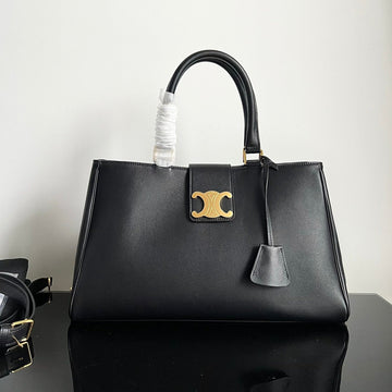 TRIOMPHE 37 BLACK SOFT CALFSKIN HANDBAG Luxe Carry Bags